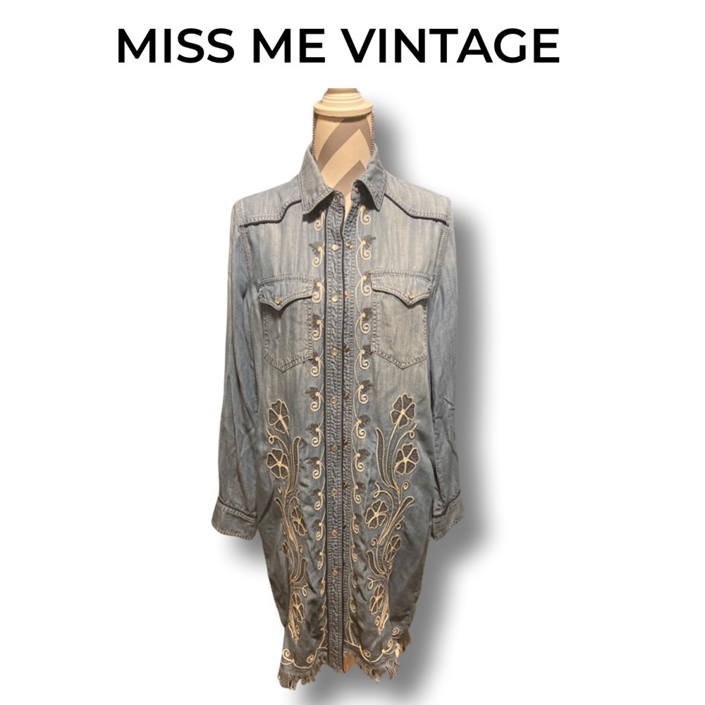Miss Me Vintage Embroidered Fringe Shirt dress
